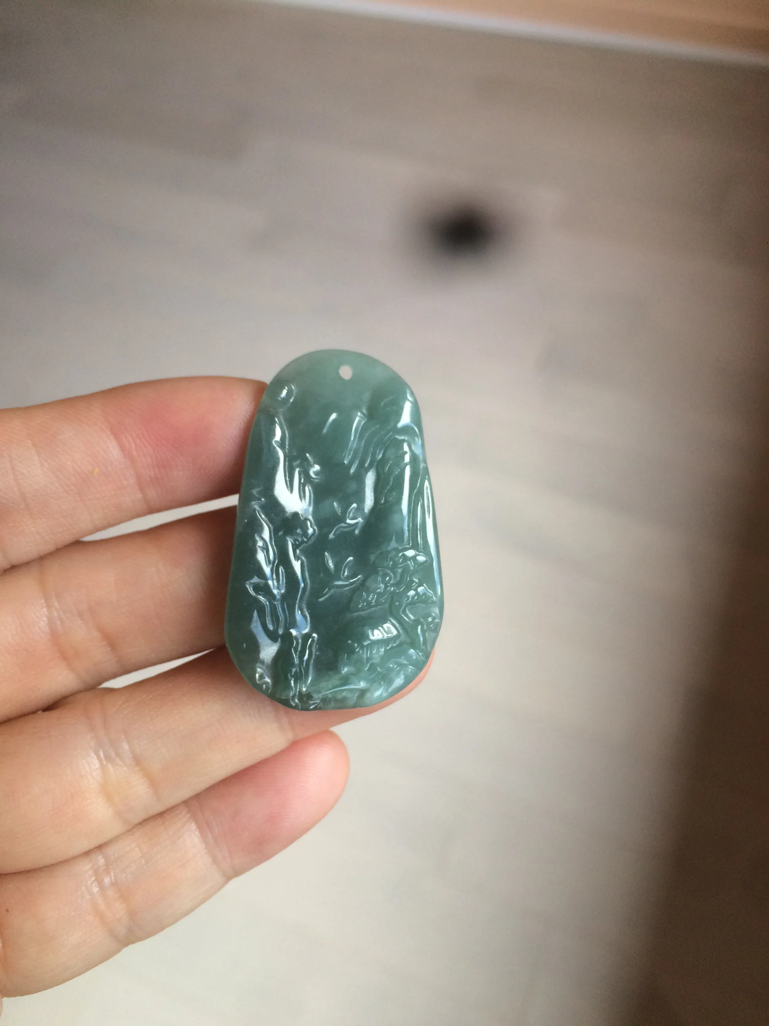 100% natural green/blue/gray/yellow Guatemala jadeite jade landscape(山水) pendant AQ74