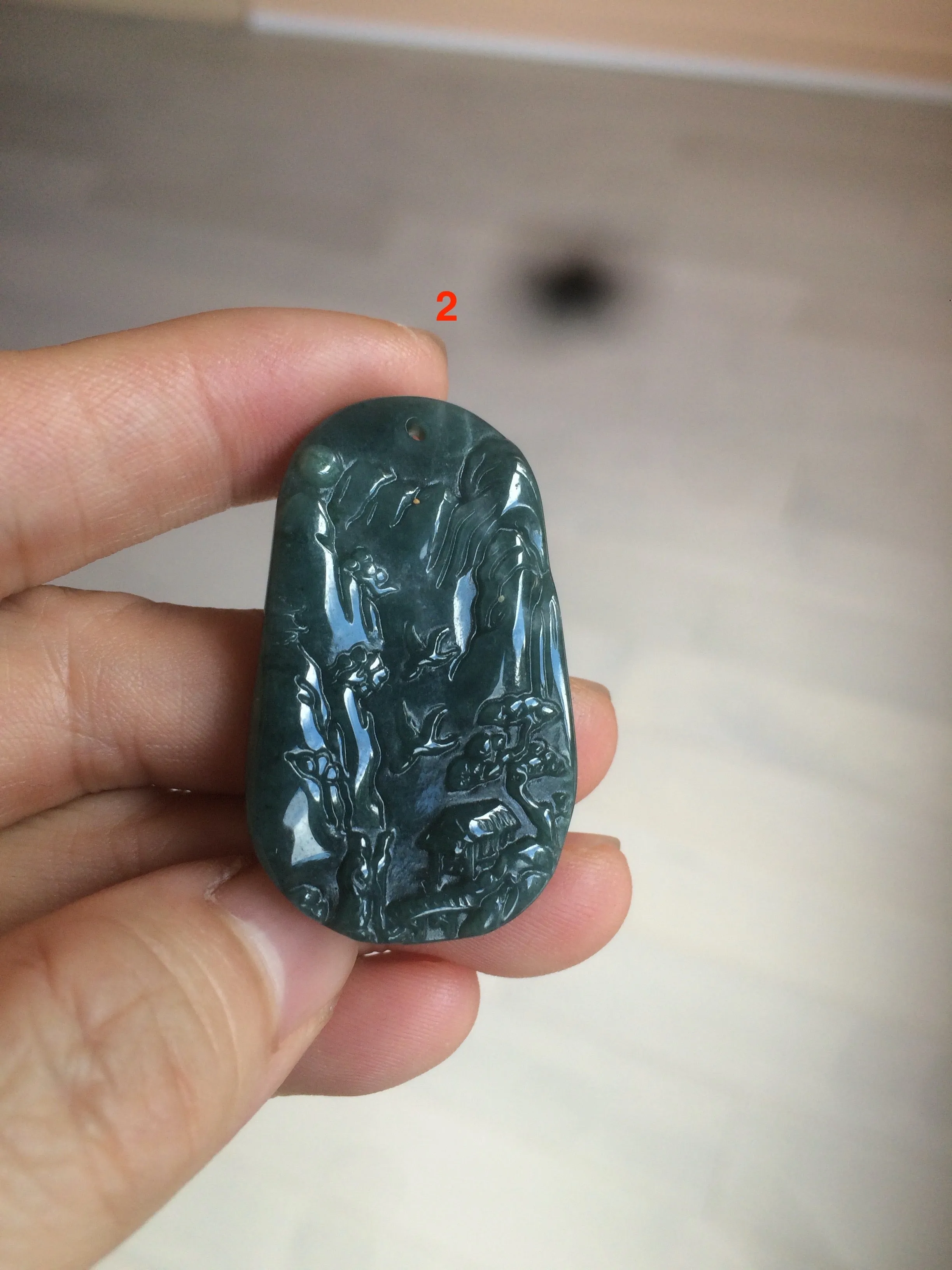 100% natural green/blue/gray/yellow Guatemala jadeite jade landscape(山水) pendant AQ74