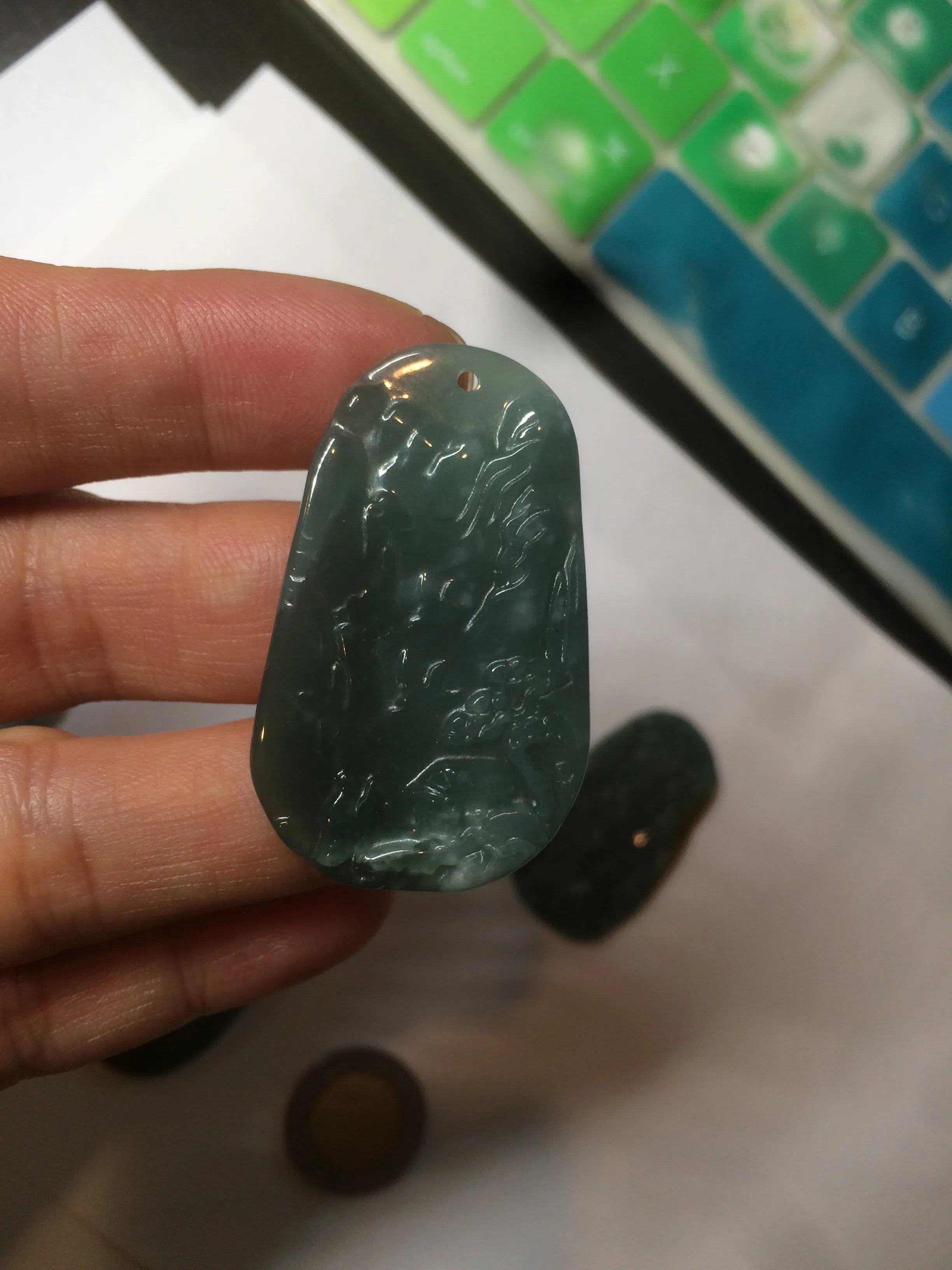 100% natural green/blue/gray/yellow Guatemala jadeite jade landscape(山水) pendant AQ74