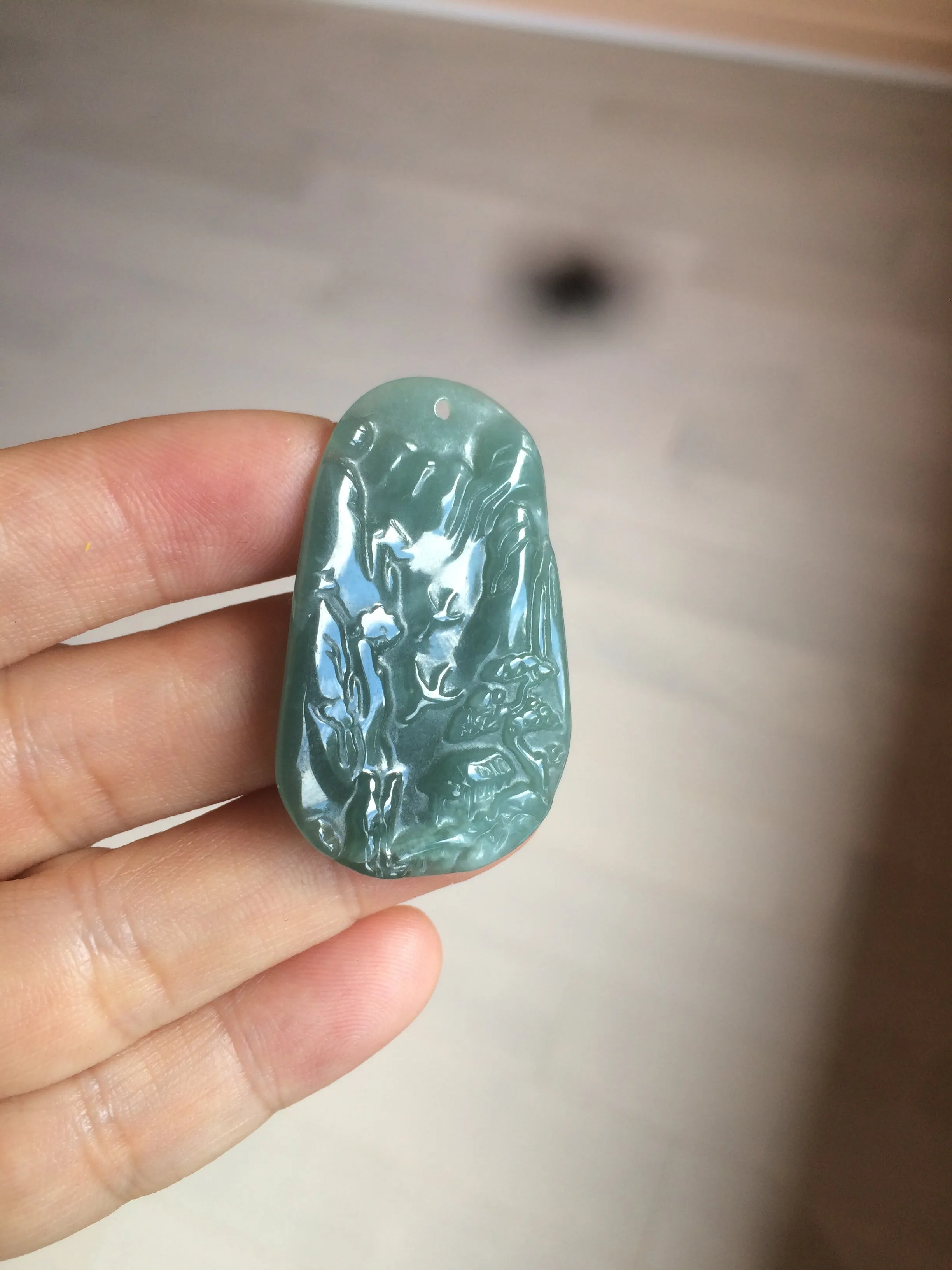 100% natural green/blue/gray/yellow Guatemala jadeite jade landscape(山水) pendant AQ74