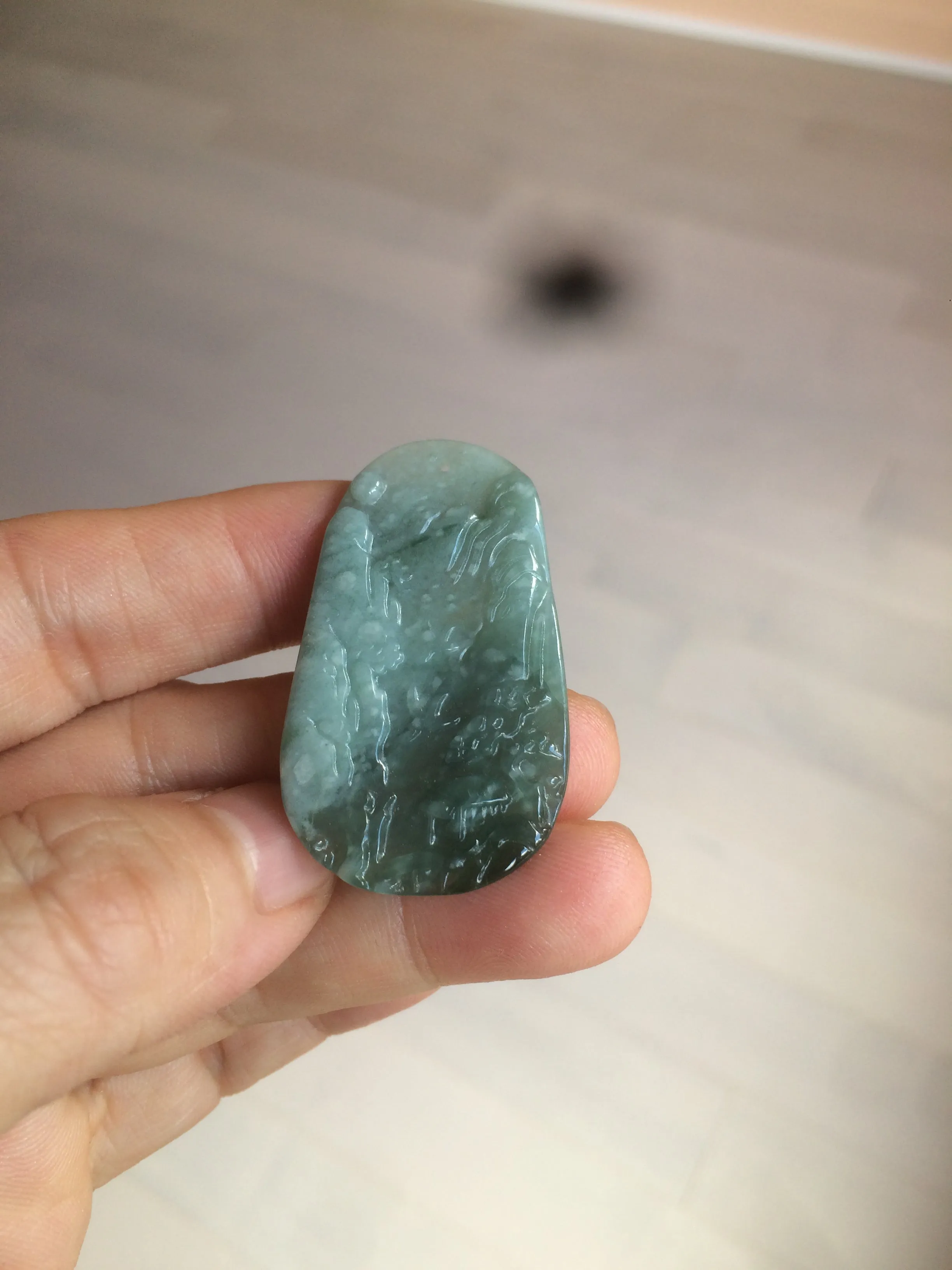 100% natural green/blue/gray/yellow Guatemala jadeite jade landscape(山水) pendant AQ74