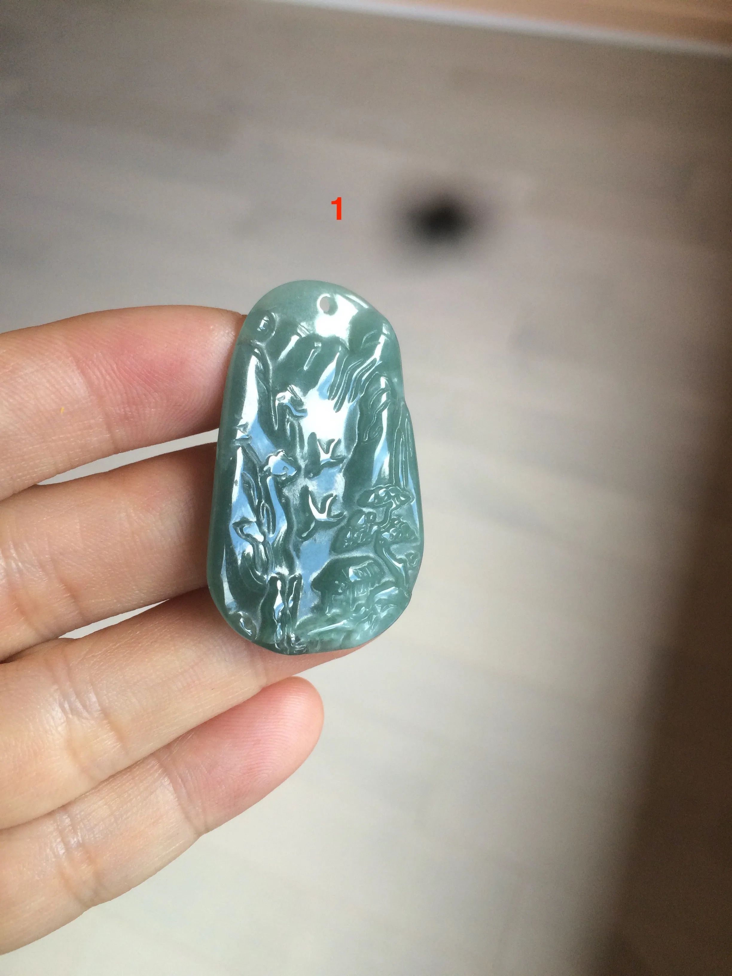 100% natural green/blue/gray/yellow Guatemala jadeite jade landscape(山水) pendant AQ74