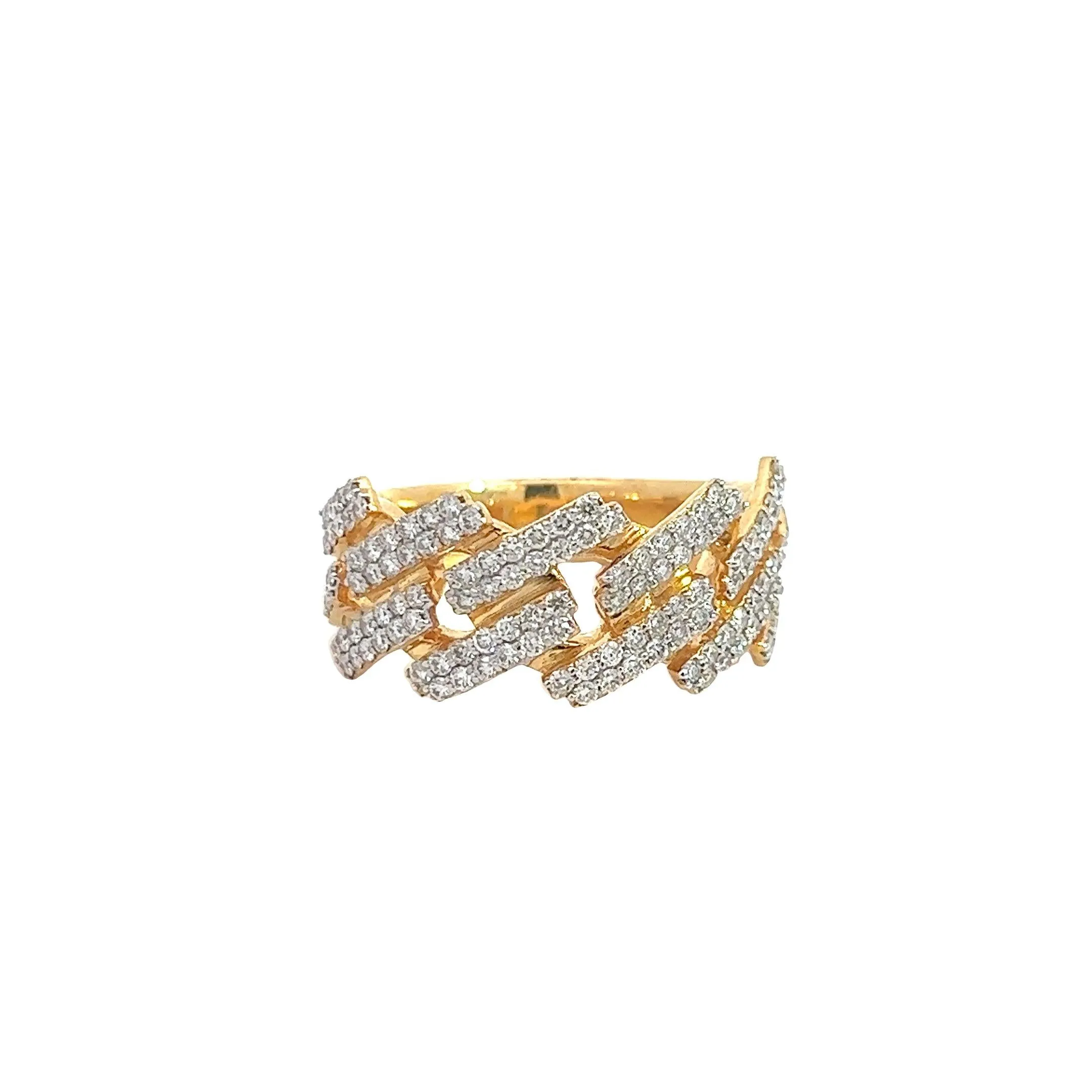 10K GOLD DIAMOND SQUARE LINK 12MM MIAMI CUBAN RING 1.30 CT