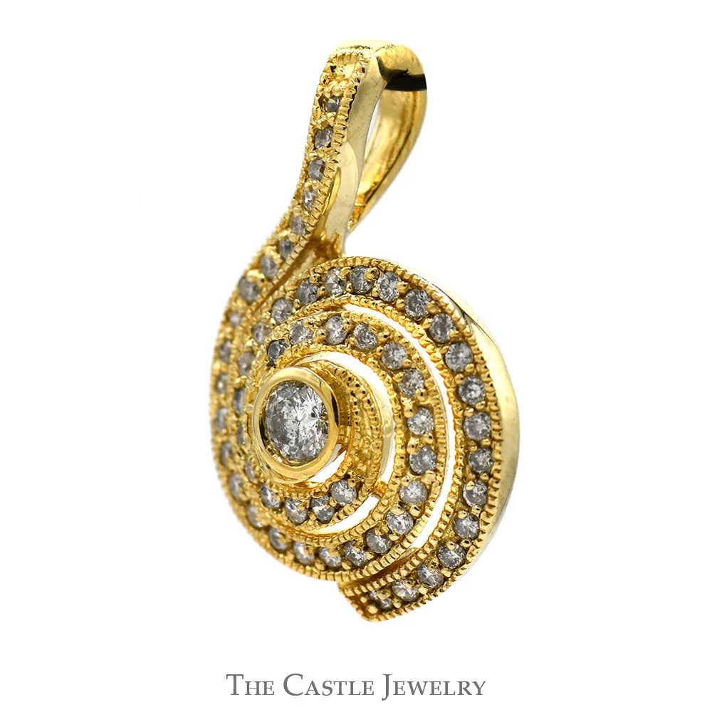 1/2cttw Diamond Cluster Pendant in Unique Swirled Vortex Design in 14k Yellow Gold