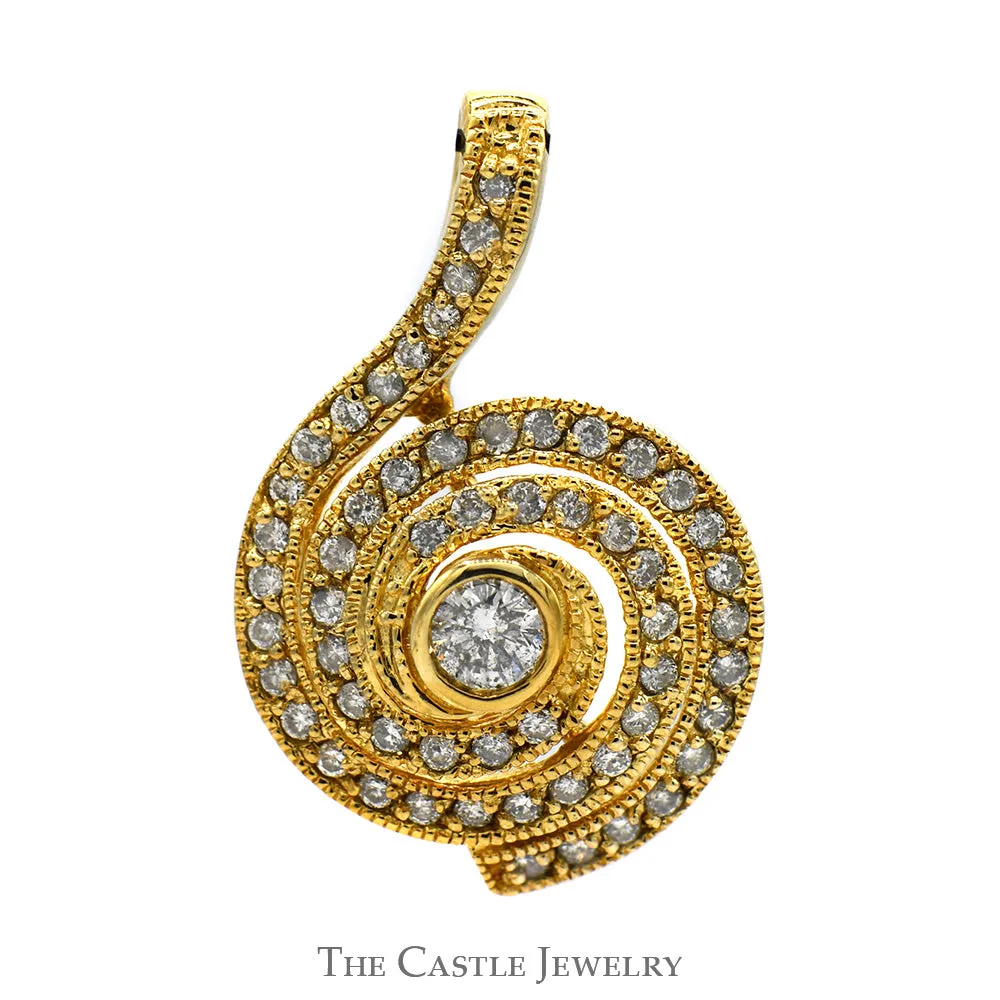 1/2cttw Diamond Cluster Pendant in Unique Swirled Vortex Design in 14k Yellow Gold