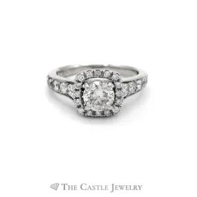 1.79CTTW Diamond Halo Engagement Ring with Diamond Accents in 14KT White Gold