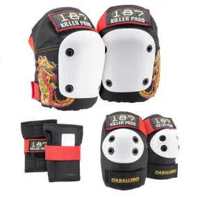 187 Killer Pads Jr. Six Pack Set - Caballero Black/ Red/ Gold