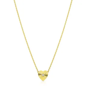 18kt Yellow Gold Diamond Fluted Heart Pendant Necklace