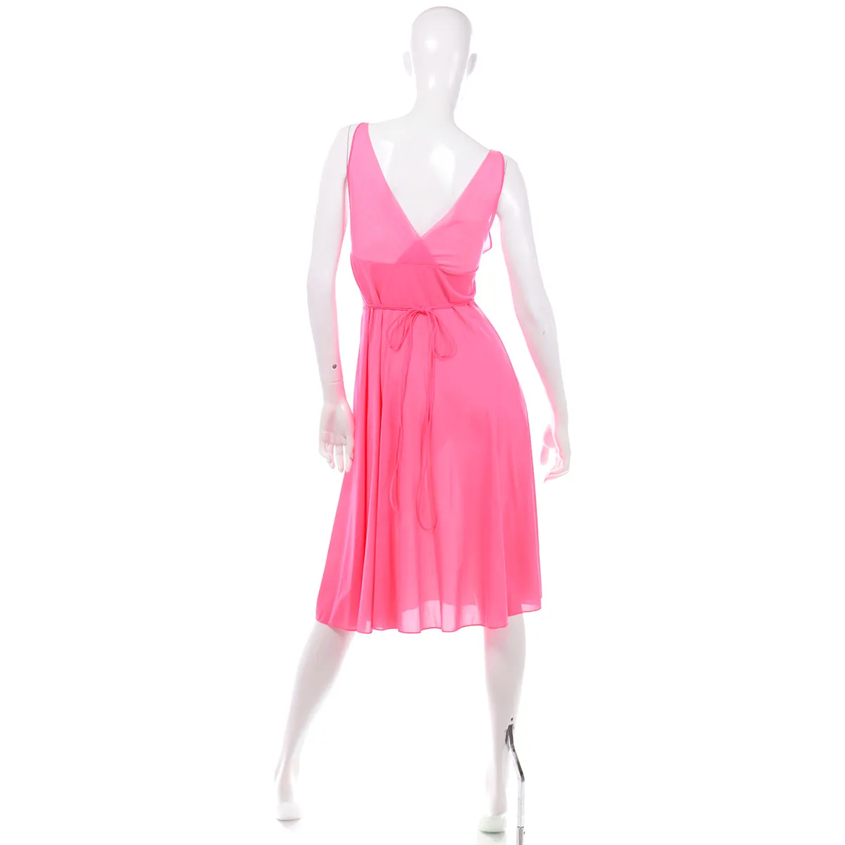 1960s Vanity Fair Hot Pink V Neck Sleeveless Nightgown