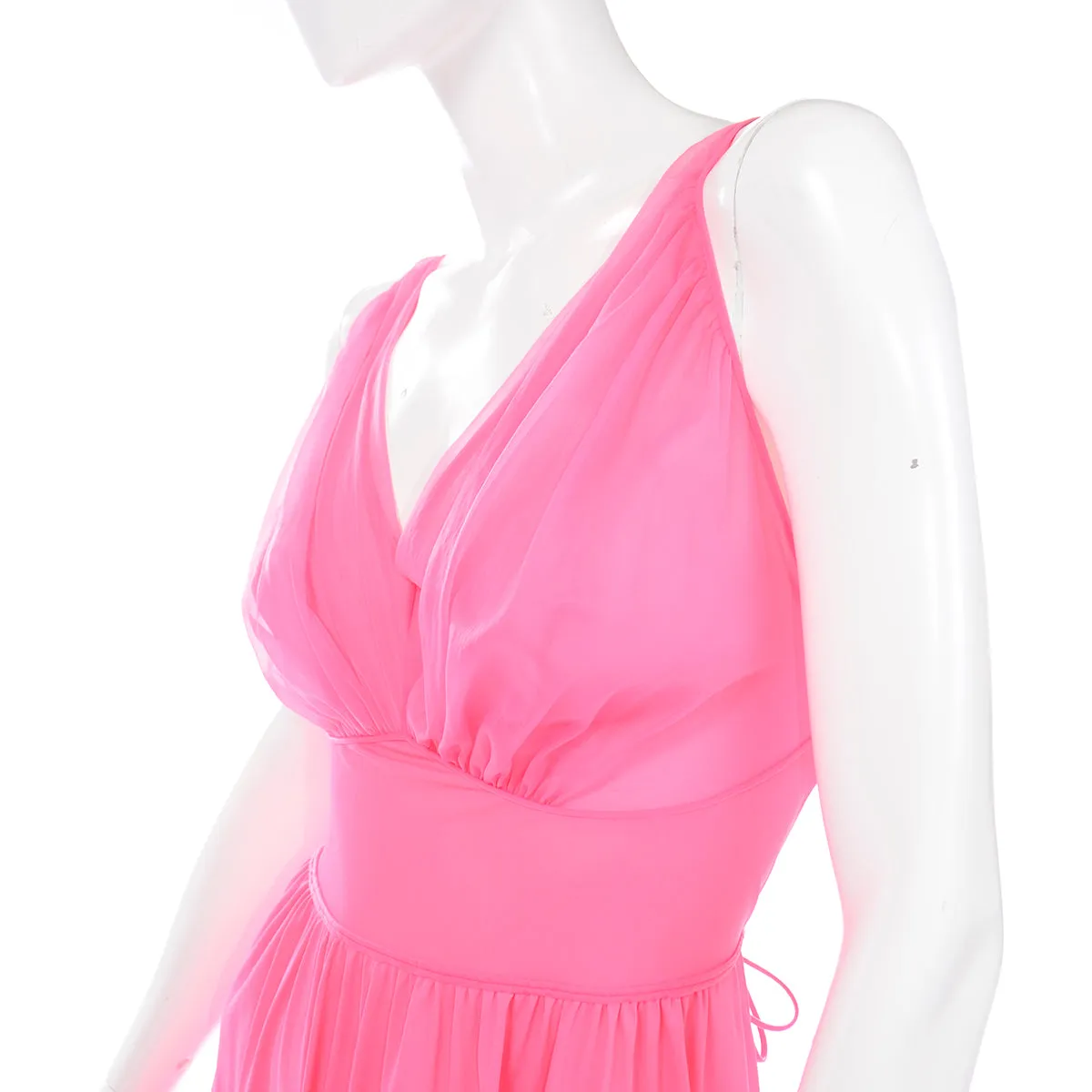 1960s Vanity Fair Hot Pink V Neck Sleeveless Nightgown