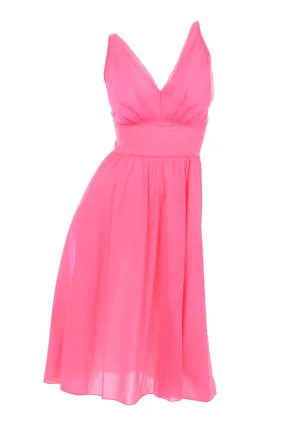 1960s Vanity Fair Hot Pink V Neck Sleeveless Nightgown