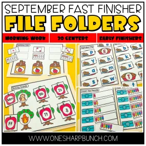 20 Early Finishers Activities, File Folder Games & Morning Work for September | Printable Classroom Resource | One Sharp Bunch