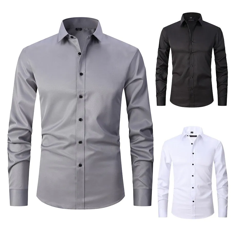 3 Pack Men's Elastic Dress Shirts, Slim Fit Long Sleeves Shirts