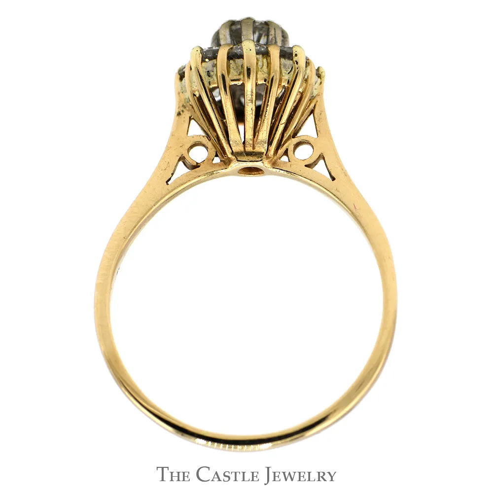 3/4cttw 9 Round Diamond Flower Cluster Ring in 14k Yellow Gold