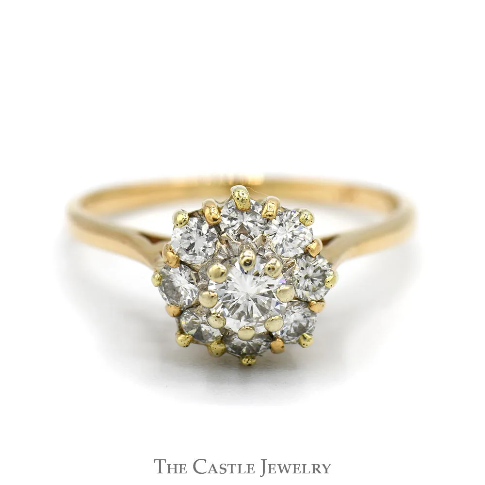 3/4cttw 9 Round Diamond Flower Cluster Ring in 14k Yellow Gold