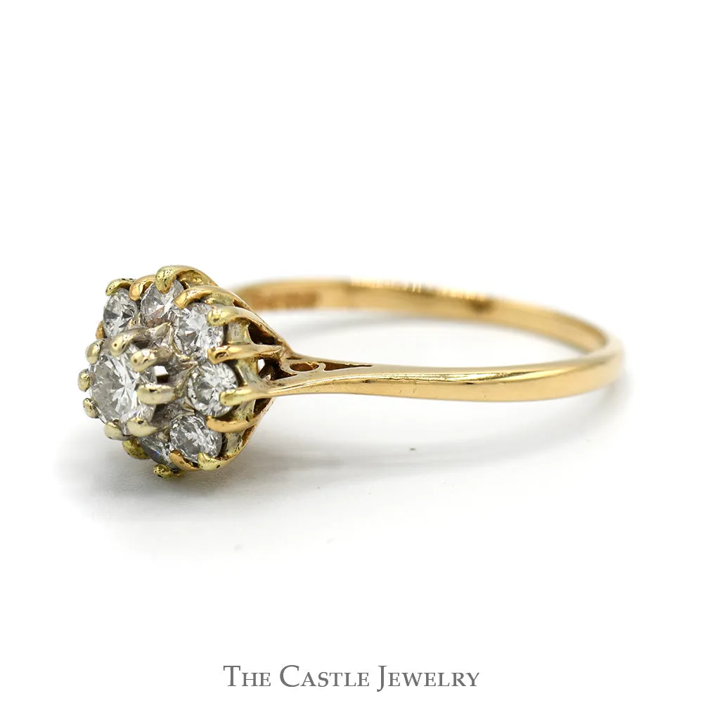 3/4cttw 9 Round Diamond Flower Cluster Ring in 14k Yellow Gold