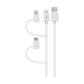 3sixT Cable - USB-A to USB-C/Lightning/MicroUSB-1m-White