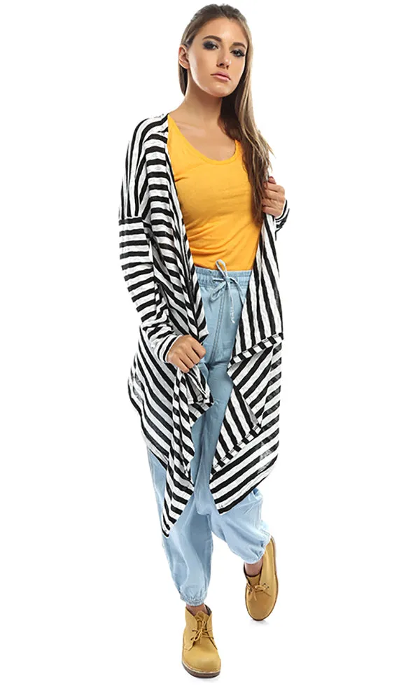 48091 Striped Long Cardigan - Black &White