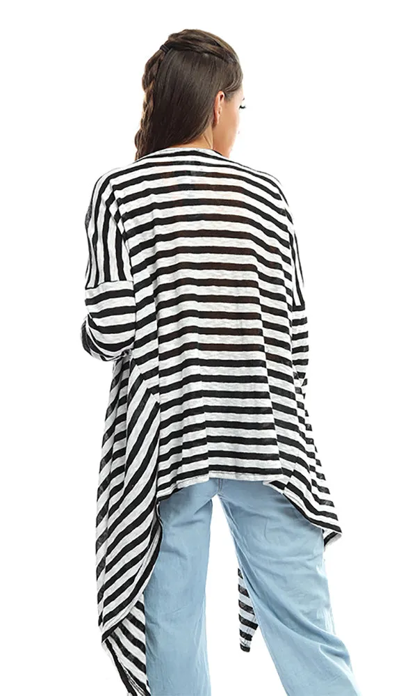 48091 Striped Long Cardigan - Black &White