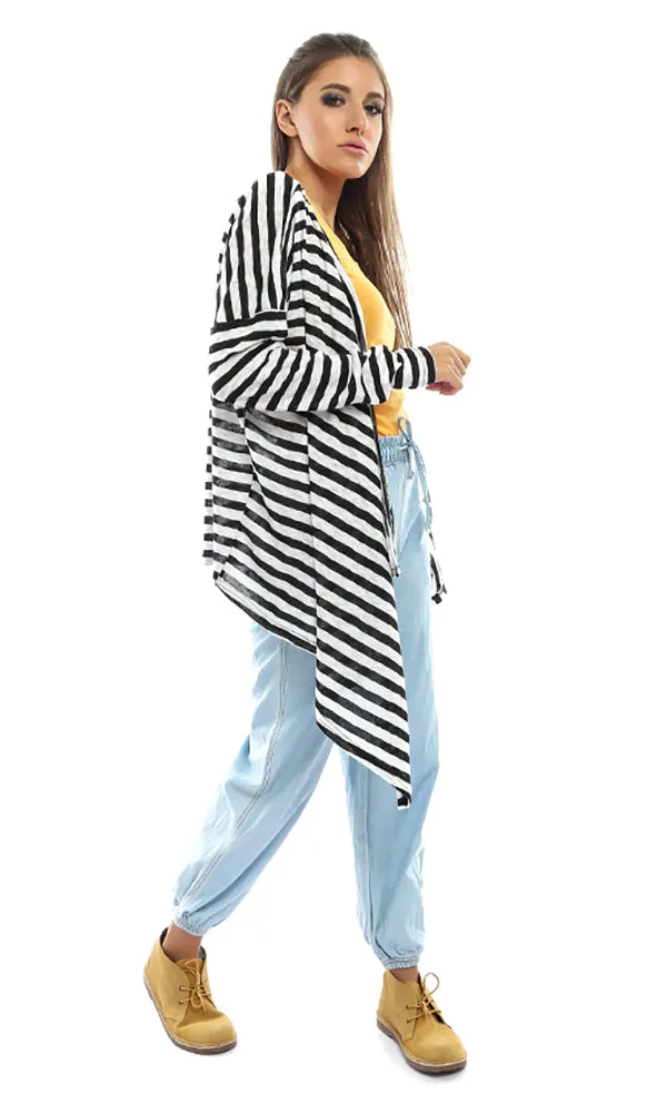 48091 Striped Long Cardigan - Black &White