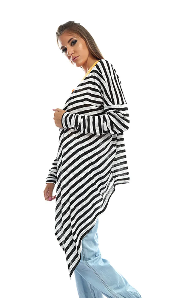 48091 Striped Long Cardigan - Black &White