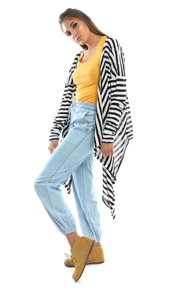 48091 Striped Long Cardigan - Black &White