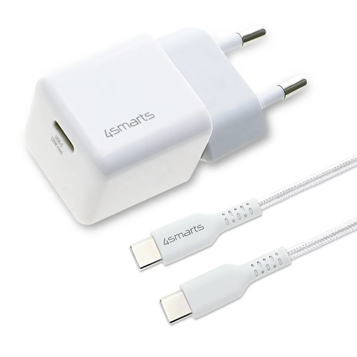 4smarts VoltPlug Mini PD 30W USB-C GaN Vægoplader m. USB-C Kabel - Hvid