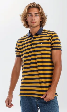 94988 Wild Striped Short Sleeves Mustard & Navy Blue Polo Shirt