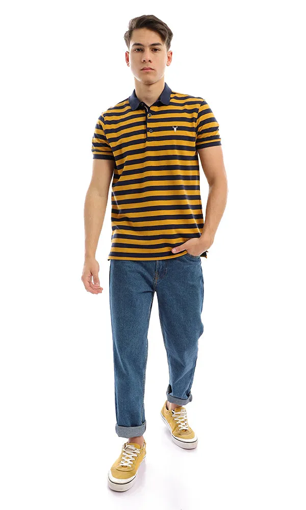 94988 Wild Striped Short Sleeves Mustard & Navy Blue Polo Shirt