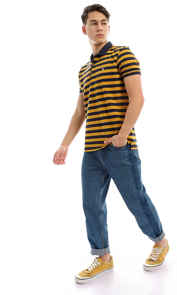 94988 Wild Striped Short Sleeves Mustard & Navy Blue Polo Shirt