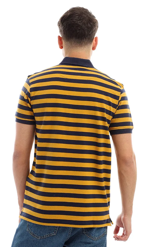 94988 Wild Striped Short Sleeves Mustard & Navy Blue Polo Shirt