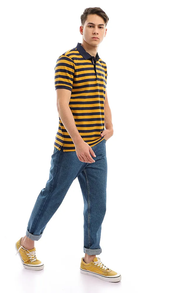 94988 Wild Striped Short Sleeves Mustard & Navy Blue Polo Shirt