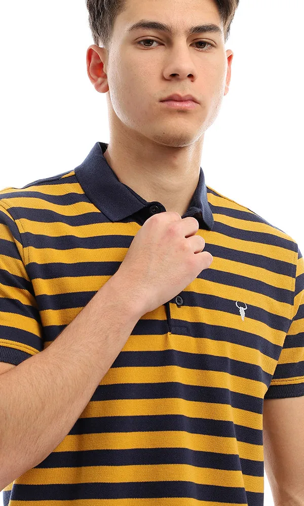 94988 Wild Striped Short Sleeves Mustard & Navy Blue Polo Shirt