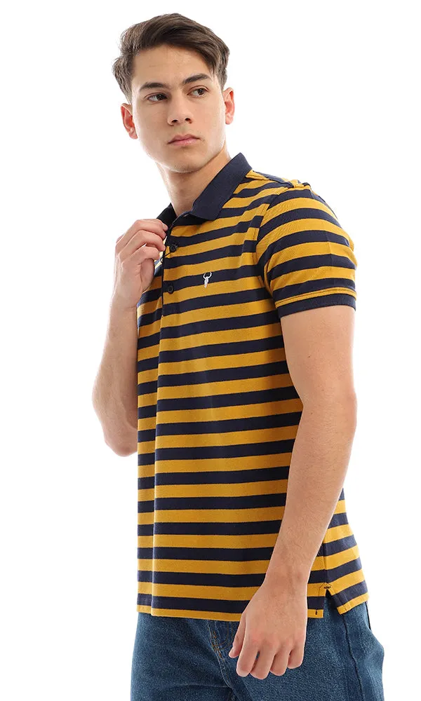 94988 Wild Striped Short Sleeves Mustard & Navy Blue Polo Shirt