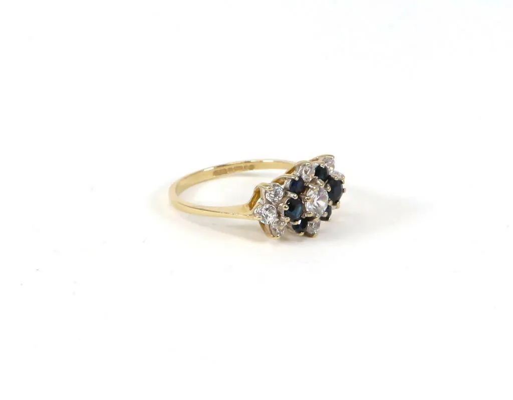 9ct Gold Blue Topaz & CZ Cluster Ring