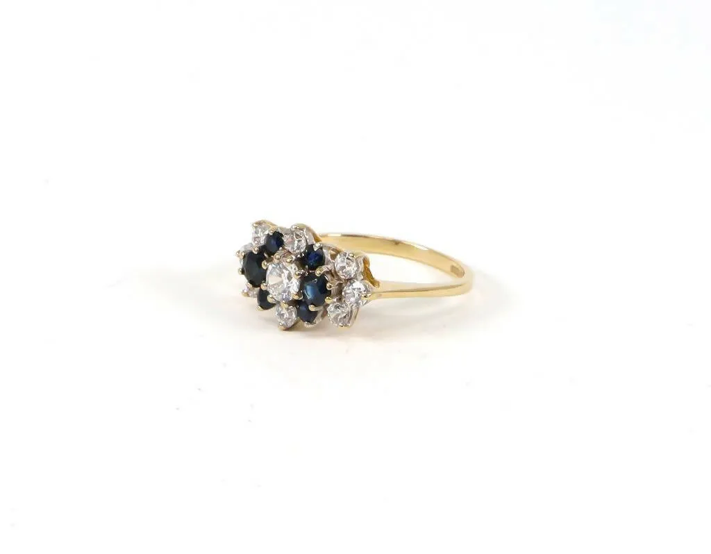 9ct Gold Blue Topaz & CZ Cluster Ring