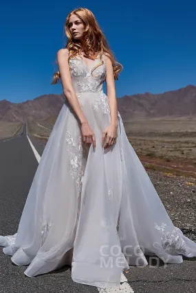 A-Line Court Train Organza and Tulle Wedding Dress LD5862