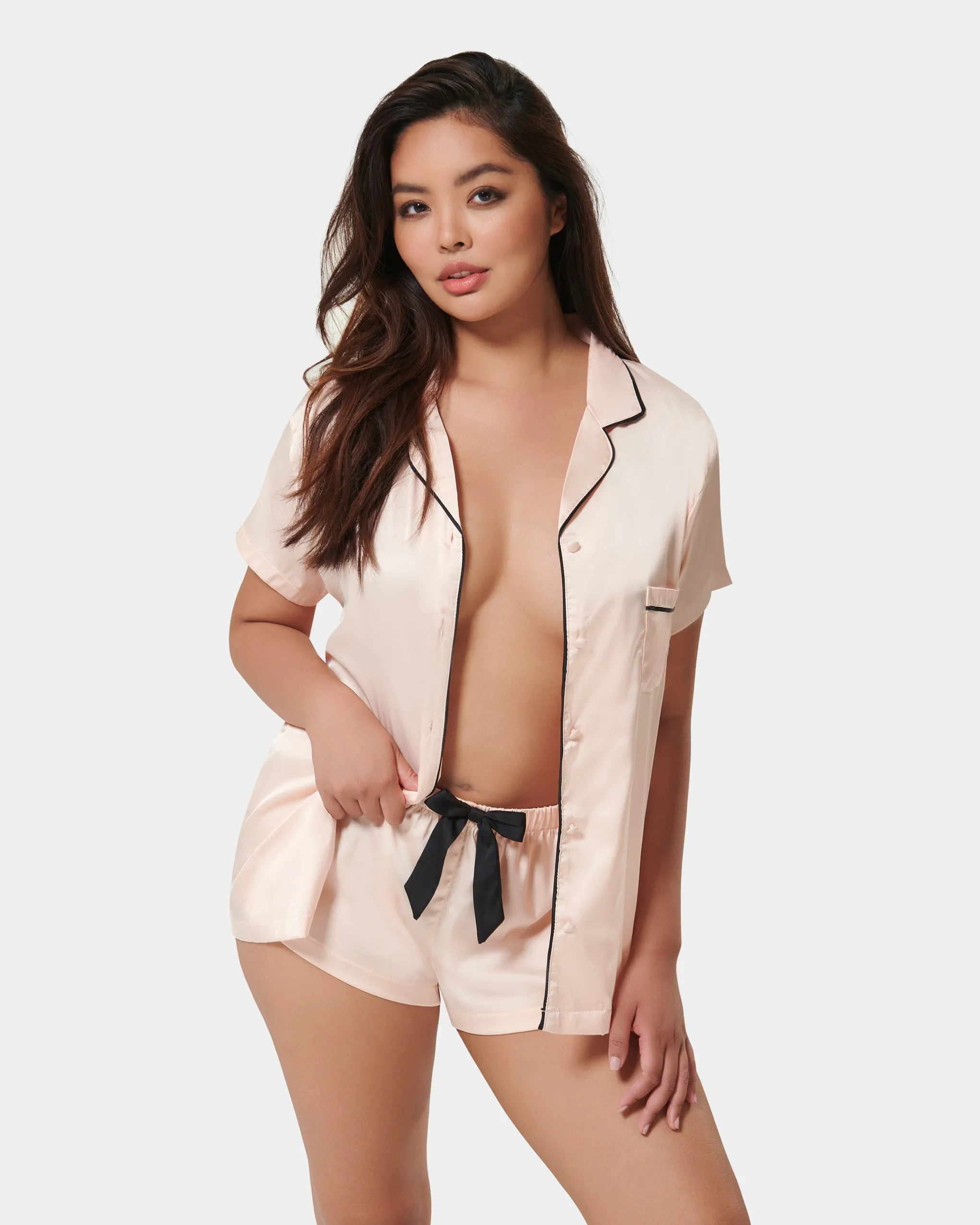 Abigail Shirt and Short Set Pale Pink/Black