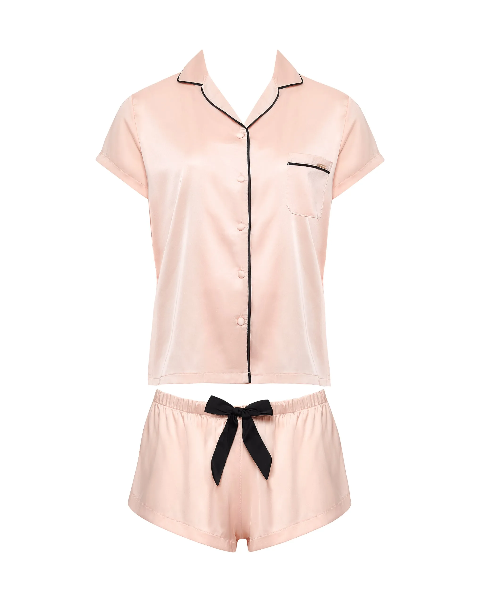 Abigail Shirt and Short Set Pale Pink/Black