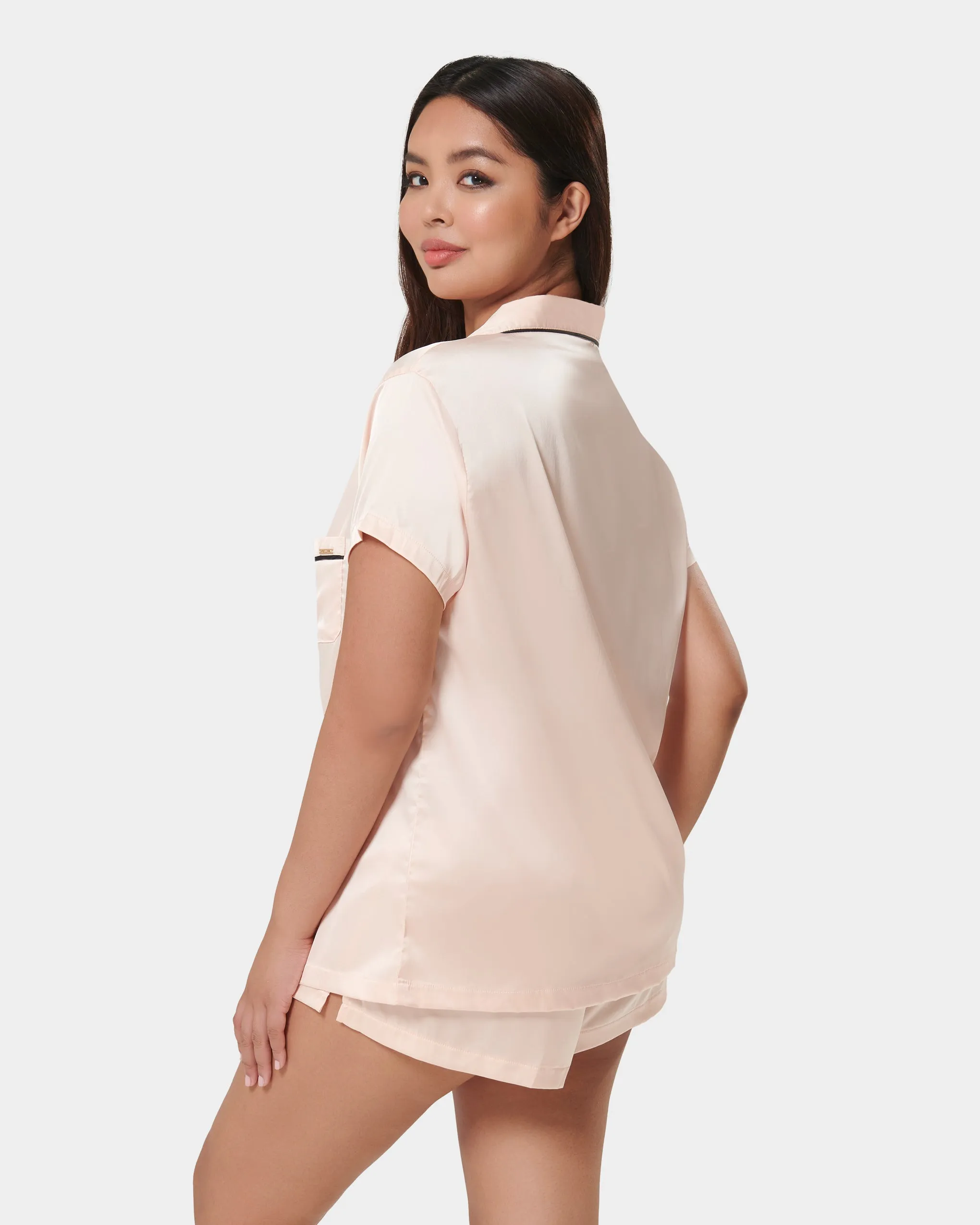 Abigail Shirt and Short Set Pale Pink/Black