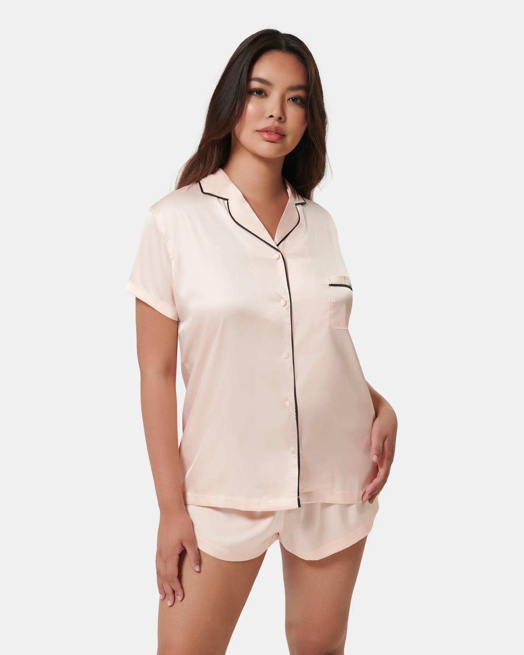 Abigail Shirt and Short Set Pale Pink/Black