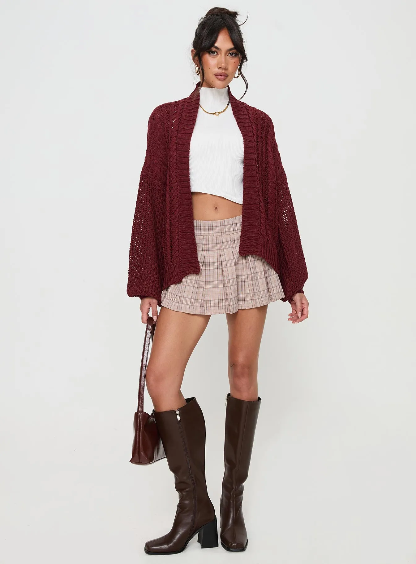 Abner Cable Cardigan Burgundy