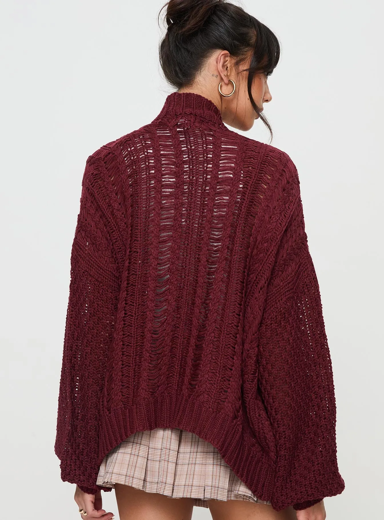 Abner Cable Cardigan Burgundy