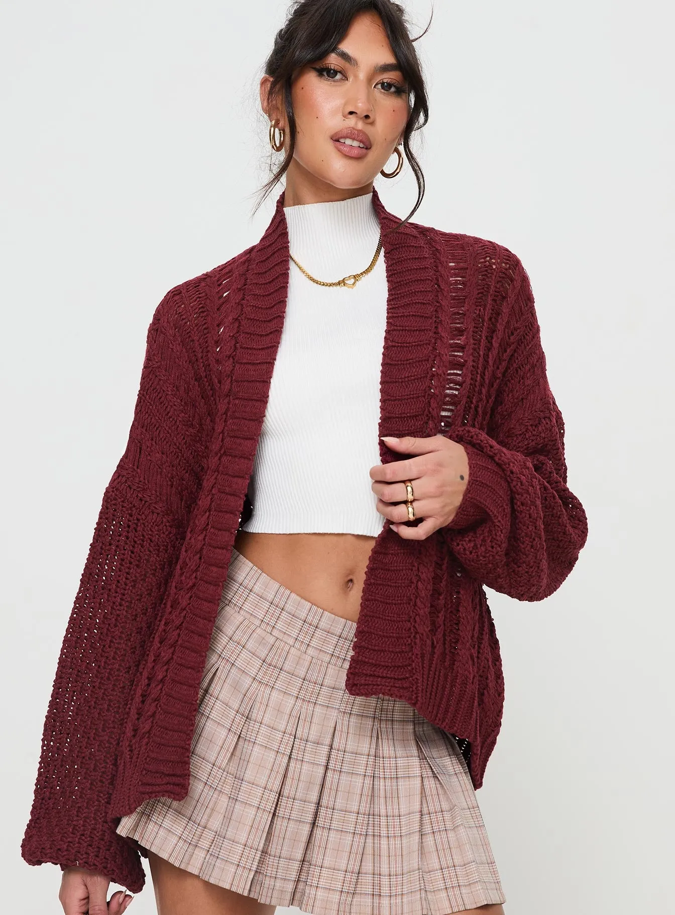 Abner Cable Cardigan Burgundy