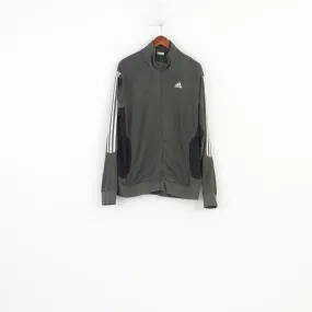 Adidas Men 44 L Sweatshirt Full Zipper Grey Sportswear Vintage Training 3 Stripes Top