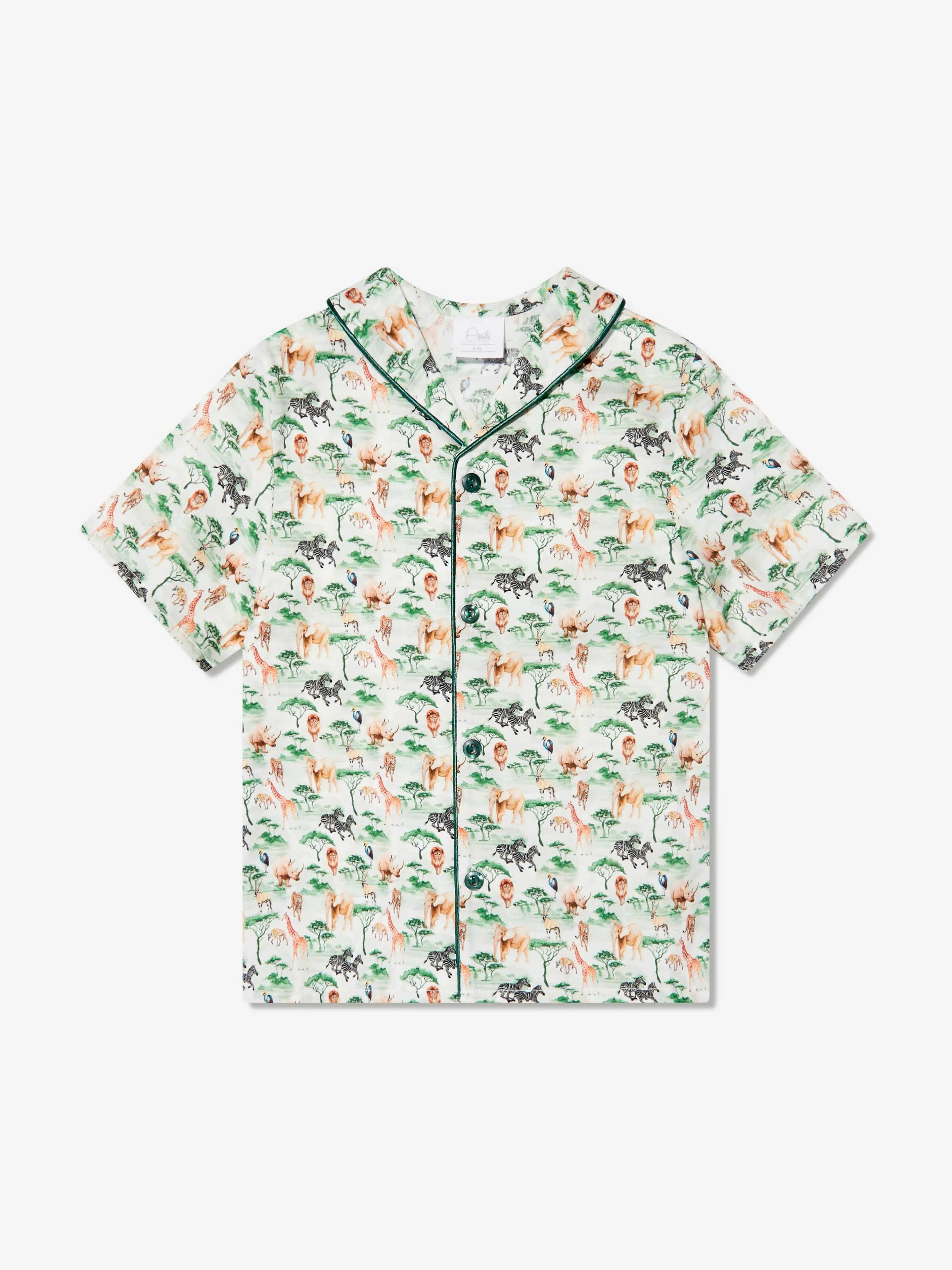 Amiki Children Boys Samuel Button Up Pyjama Set in Green