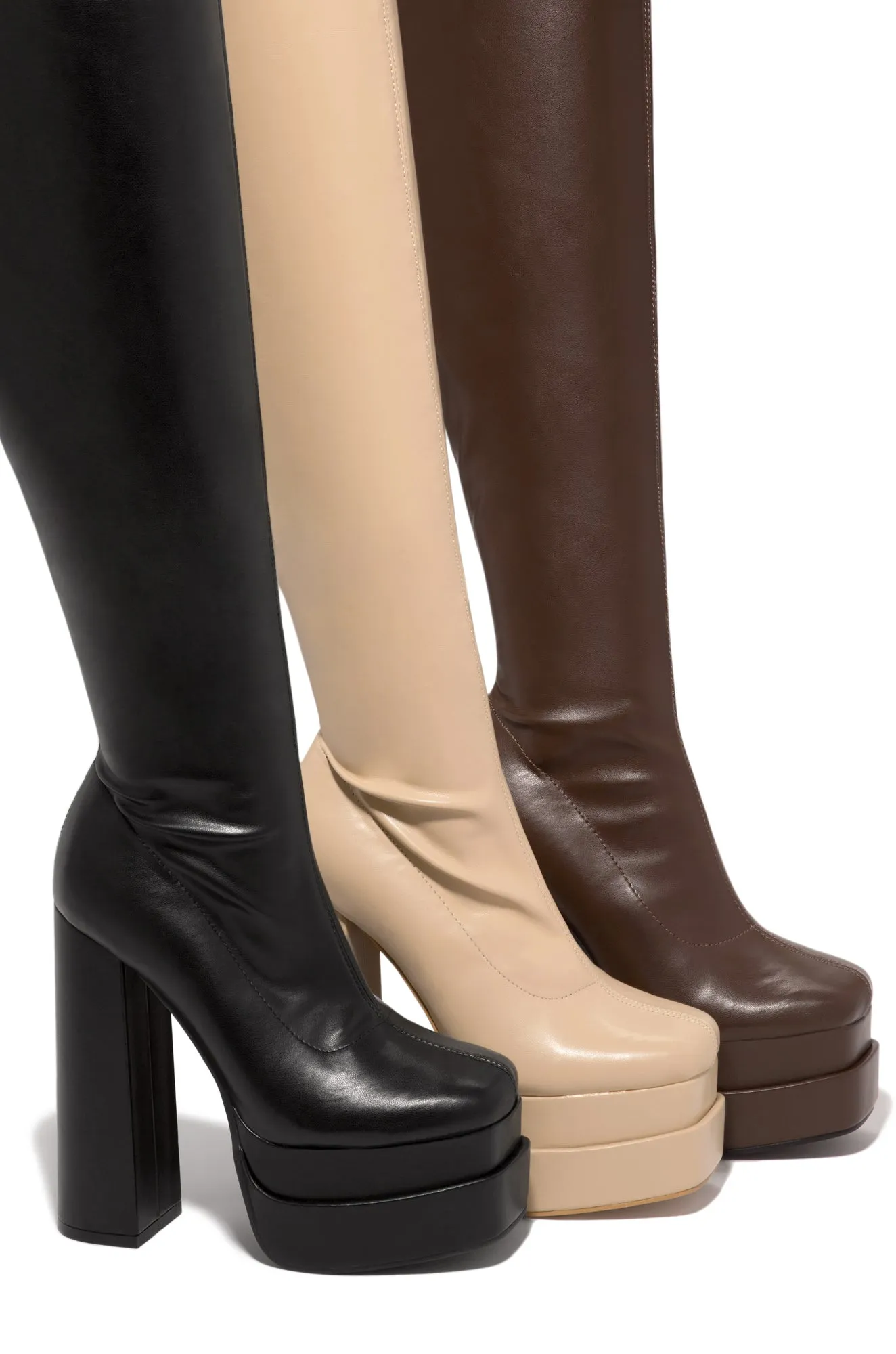 Amira Over The Knee Platform Block Heel Boots - Nude