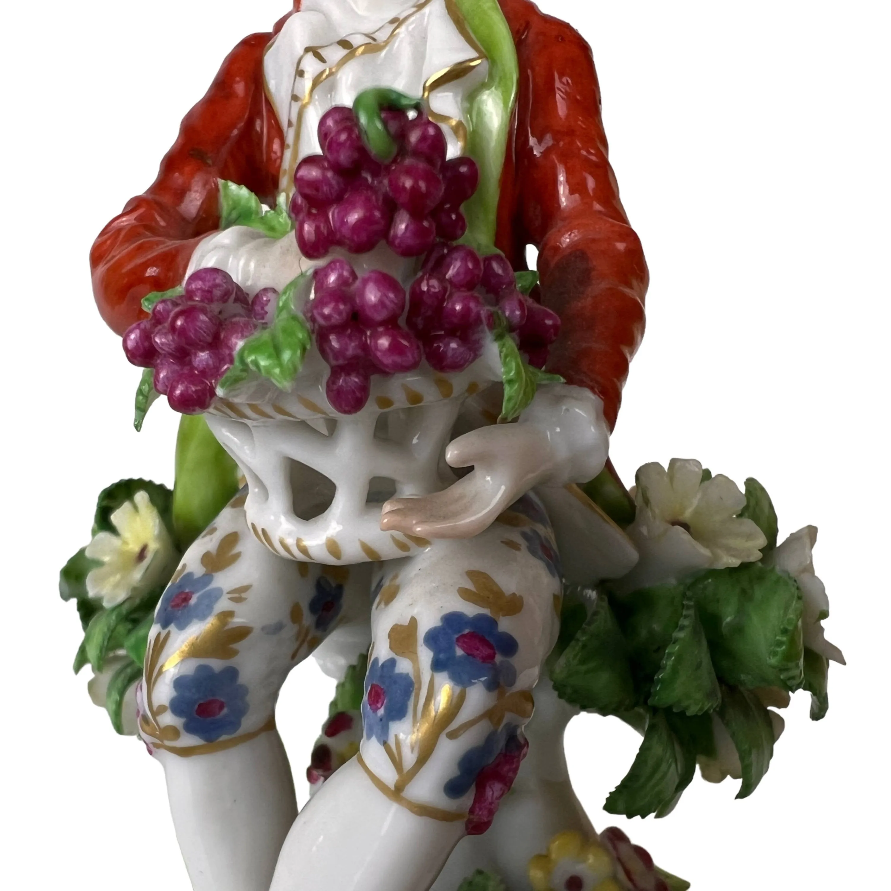 Antique French Porcelain Figurine Edme Samson Chelsea Gold Anchor Mark Man w Grapes