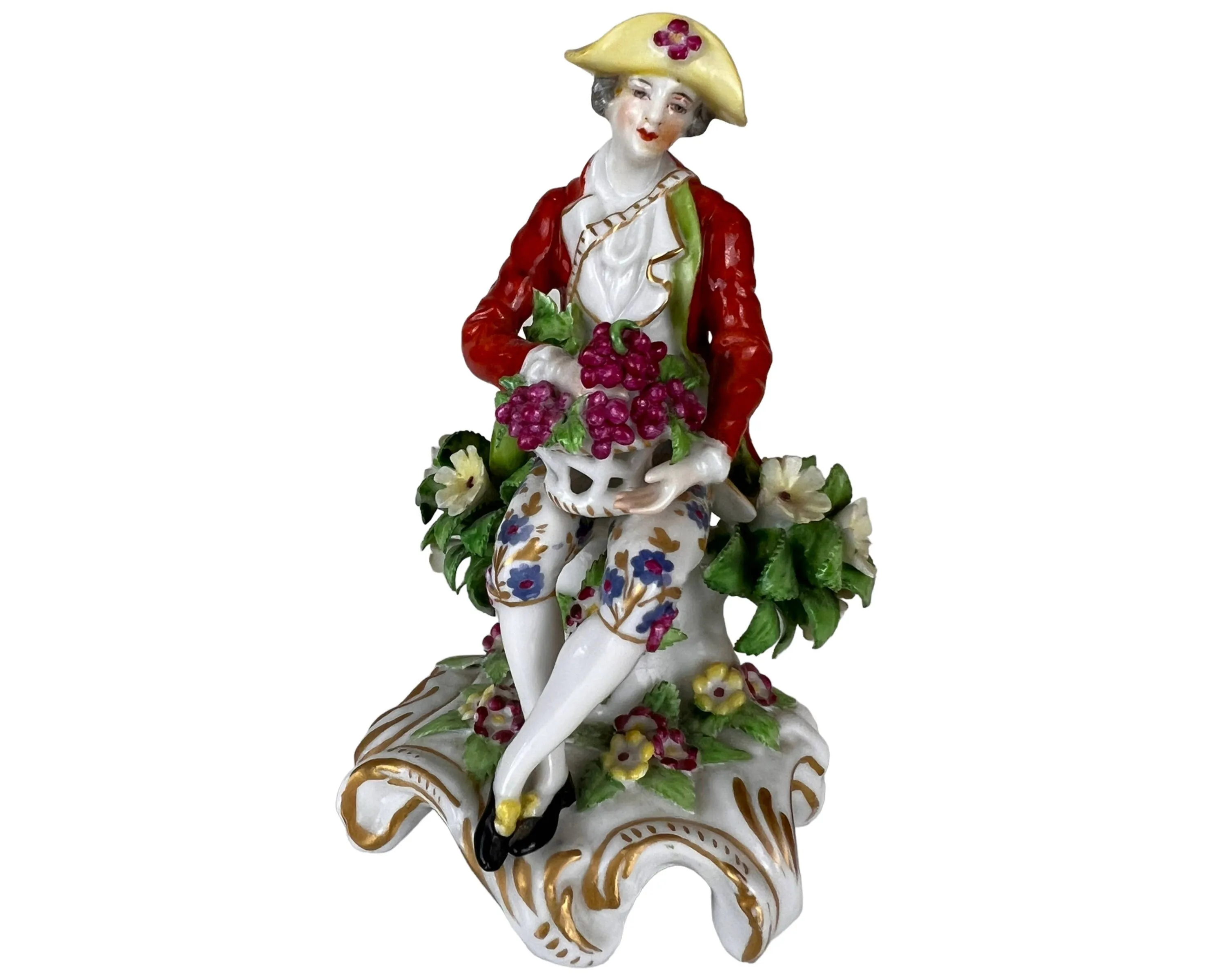 Antique French Porcelain Figurine Edme Samson Chelsea Gold Anchor Mark Man w Grapes