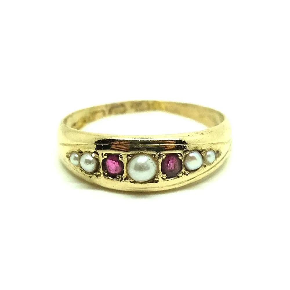 Antique George V 1918 Pearl & Garnet 18ct Gold Ring